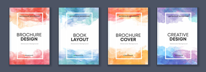 Wall Mural - Watercolor A4 brochure colourful cover bundle set with paint splash