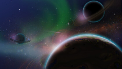 Wall Mural - Fantasy space abstract background, space and planet concept
