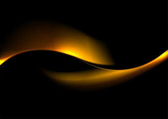 Liquid abstract golden waves on black background. Smooth blurred vector design