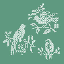 Embroidery Bird On Tree