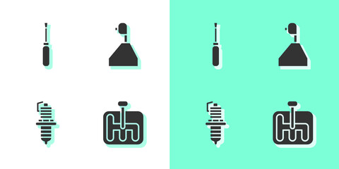 Wall Mural - Set Gear shifter, Screwdriver, Car spark plug and icon. Vector