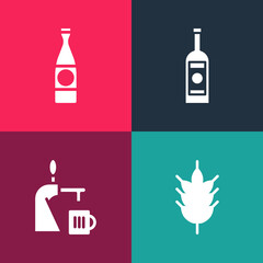 Poster - Set pop art Hop, Beer tap with glass, Glass bottle of vodka and icon. Vector