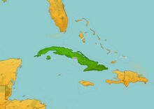 Cuba Map Showing Country Highlighted In Green Color With Rest Of Central America Countries In Brown