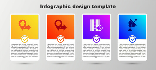 Sticker - Set Location with house, , Toll road traffic sign and Radar. Business infographic template. Vector