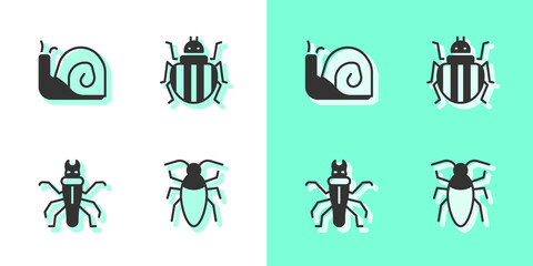 Sticker - Set Cockroach, Snail, Termite and Colorado beetle icon. Vector