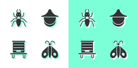 Poster - Set Butterfly, Ant, Hive for bees and Beekeeper hat icon. Vector