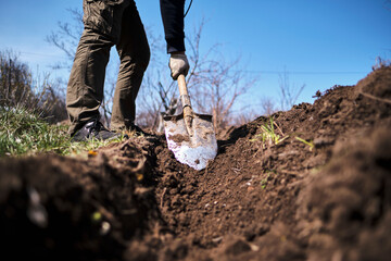 Wall Mural - Spring digging work on the farm. Preparing the soil for planting.