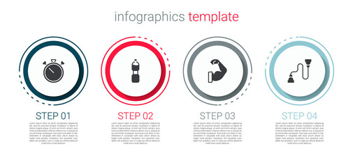 Wall Mural - Set Stopwatch, Bottle of water, Bodybuilder muscle and Chest expander. Business infographic template. Vector