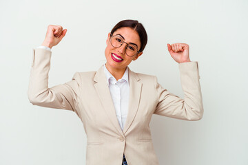 Young business caucasian woman isolated on white background