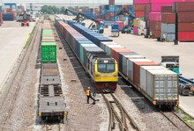 Freight Train Containers Loading Station Go To Laem Chabang Port