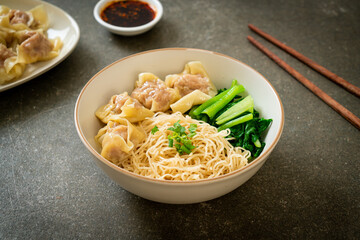 Wall Mural - dried egg noodles with pork wonton or pork dumplings without soup