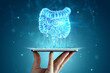 © Aliaksandr Marko - A holographic projection of an intestinal scan over a smartphone. Concept of new technologies, bowel disorder, body scan, digital x-ray, abdominal organs, modern medicine. 3D illustration, 3D render.