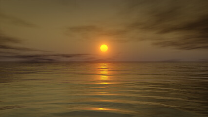 Wall Mural - A warm sunset over the ocean water. 3D illustration