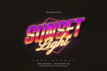 Wall Mural - editable text effect in colorful retro style and glowing neon effect