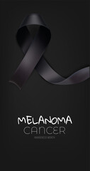 Wall Mural - Melanoma awareness month horizontal banner. Black ribbon and inscription