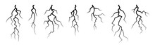 Vector Lightning Silhouettes Set. Elements For Thunderstorm Design.
