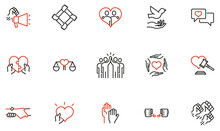 Vector Set Of Linear Icons Related To Harmony To Relationships, Human Rights, Interaction, Joint Development And Equality. Mono Line Pictograms And Infographics Design Elements - Part 3