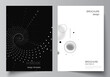 Vector layout of A4 cover mockups templates for brochure, flyer layout, booklet, cover design, book design. Abstract technology black color science background. Digital data. Minimalist high tech.