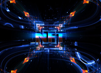 Wall Mural - crypto currency. abstract effect. future tech. nft non-fungible token. .digital cryptoart. shine gri