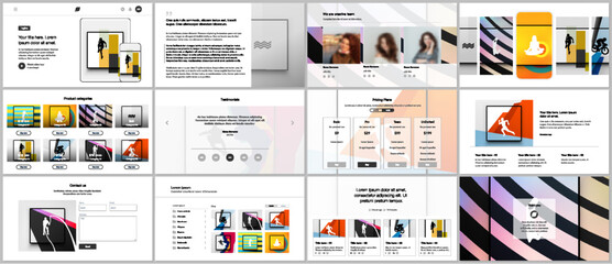Wall Mural - Vector templates for website design, presentations, portfolio. Templates for presentation slides, leaflet, brochure cover, report. Abstract colored sport backgrounds for sport event, fitness design.