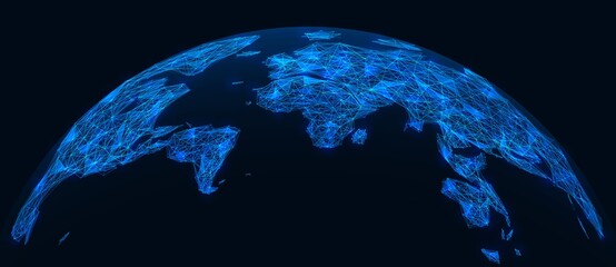Wall Mural - World map. Points of connection to the global social network. Low-poly design. Blue background.