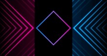 Sci-fi Retro Laser Neon Abstract Technology Background. Geometric Arrows Blue Purple Motion Design. Seamless Looping. Video Animation 4K 4096x2160