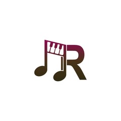 Sticker - Letter R logo icon with musical note design symbol template