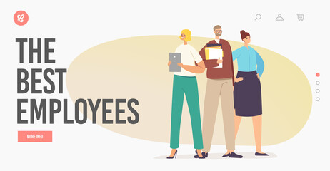 Wall Mural - the best employees landing page template. clerks team holding documents in hands posing, business su