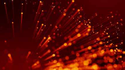 Wall Mural - 3d rendering of abstract red fiery background with glowing particles like micro world science fictio
