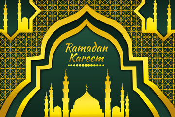 Wall Mural - islamic background flat mosque ramadan kareem gold color