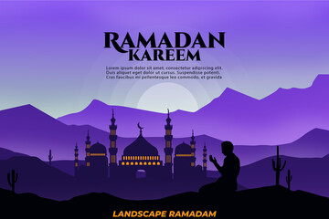 Wall Mural - flat landscape ramadan kareem mosque pray mountain