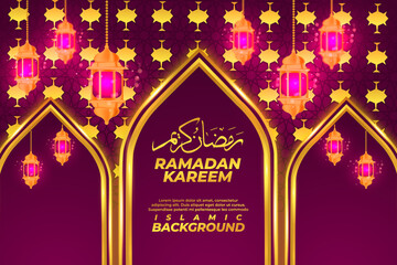 Sticker - ramadan kareem background islamic lantern light purple