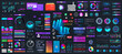 Dark set elements user interface. Universal collection for Web, UI, UX and KIT. Colorful interface, neon design. Big set UI elements - navigation, buttons, graphic bars and charts. Vector collection