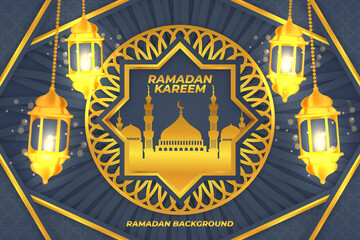 Sticker - ramadan kareem islamic background ornament lantern gold gradient