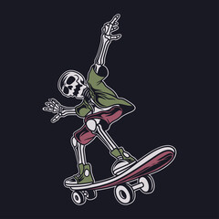 Canvas Print - vintage t shirt design the skull prepares to make the jump skateboard illustration