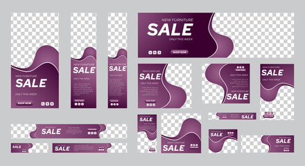 Wall Mural - Set of Furniture Sale banners of standard size with a place for photos. Vertical, horizontal and square template. vector illustration