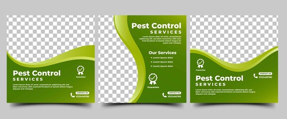Wall Mural - Pest control square banner design template collection. Modern banner design with green background color and abstract frame. Suitable for social media post, flyers, banners, and web.