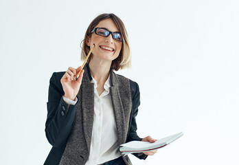 Business woman classic suit glasses work finance