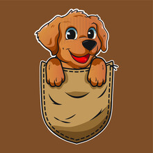 Cute Brown Dog Cartoon In A Shirt Pocket