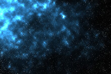 Abstract Illustration Of Blue Nebulae And Galaxies In Outer Space. Astral Background