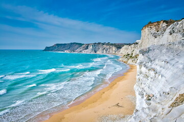 Wall Mural - High angle view of the incredible beach of Scala dei Turchi - a massive limestone rock formation on the coast of Agrigento, Sicily 