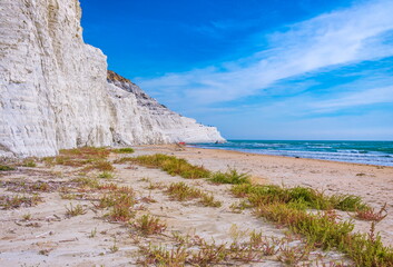 Wall Mural - Sandy beach by the white wall known as Scala dei Turchi in Realmonte, Province of Agrigento, Sicily 