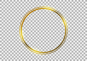 Luxury gold border with shadows isolated on transparent vector background. Glowing circle frame graphic mock up template. 