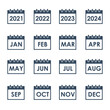 calendar grid with month names, vector icons set