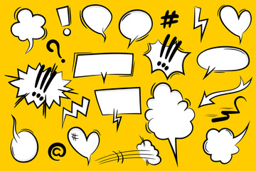 Wall Mural - comic text speech bubble pop art style. set of white cloud talk speech bubble. isolated white speech