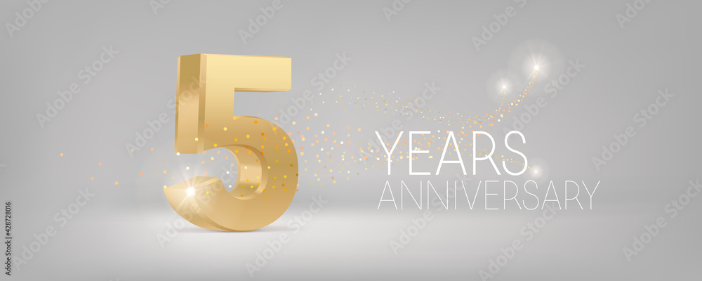 5 years anniversary vector icon, logo. Isolated graphic design with 3D number for 5th anniversary - obrazy, fototapety, plakaty 