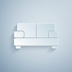 Sticker - Paper cut Sofa icon isolated on grey background. Paper art style. Vector