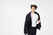 © SHOTPRIME STUDIO - handsome man curly hair jacket self-confidence modern style business