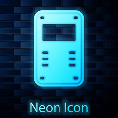 Poster - Glowing neon Police assault shield icon isolated on brick wall background. Vector