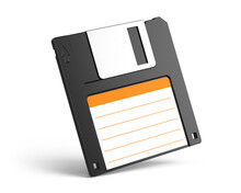 1.44 Mb 3.5 Inch Floppy Disk Isolated On White Background. Floppy Diskette. 3d Rendering